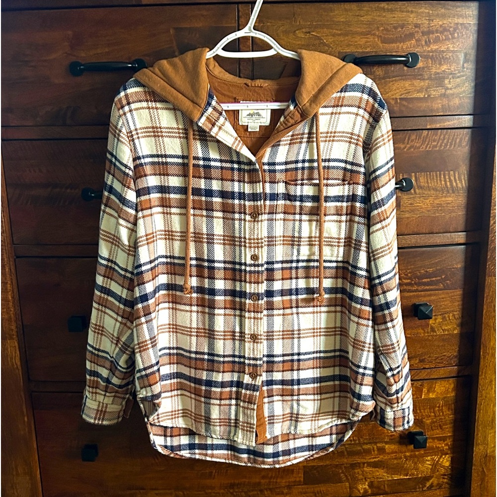 AE Women’s American Eagle Hooded Flannel Button Down Shirt XS EUC - Picture 2 of 9